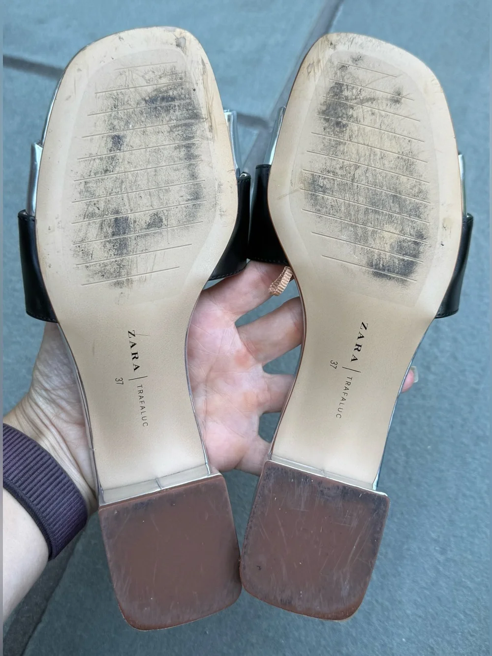 Zara Trafaluc Silver Black Block Heel Slide Sandals Women’s EU 37 US 6.5-7